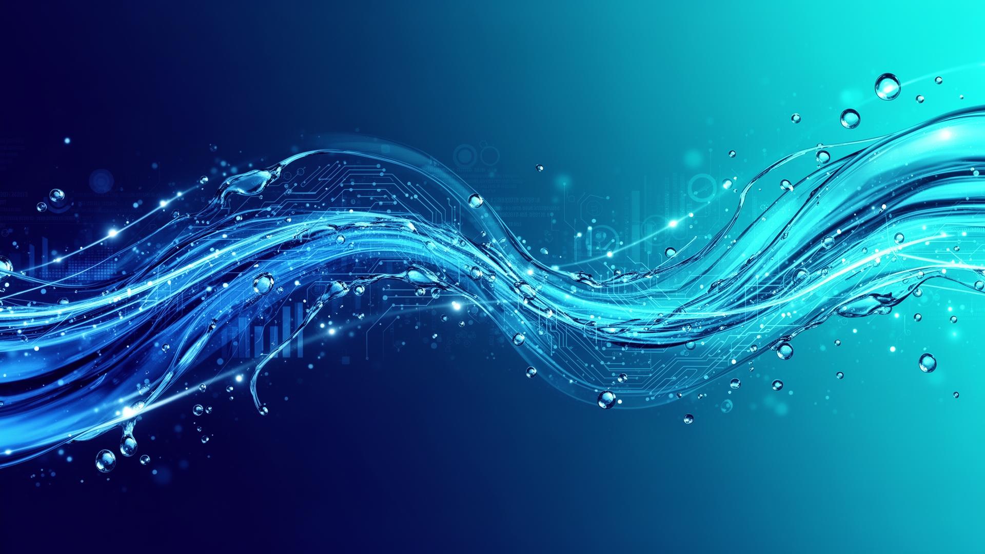 Água fluindo com elementos digitais